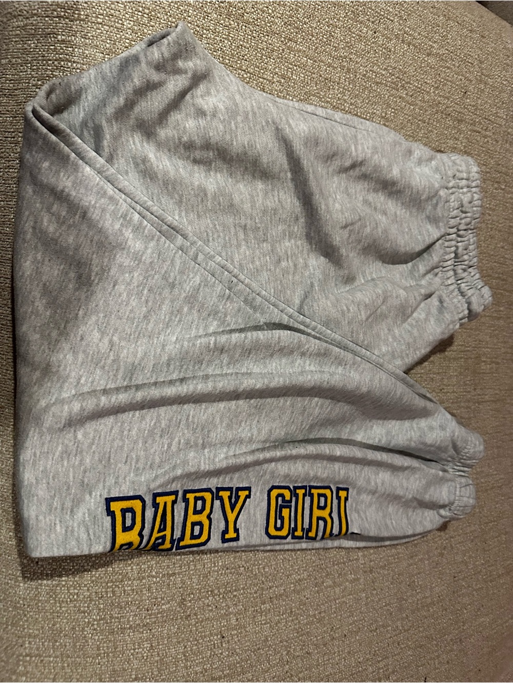 Gray Sweatpants with "BABY GIRL" Yellow Lettering